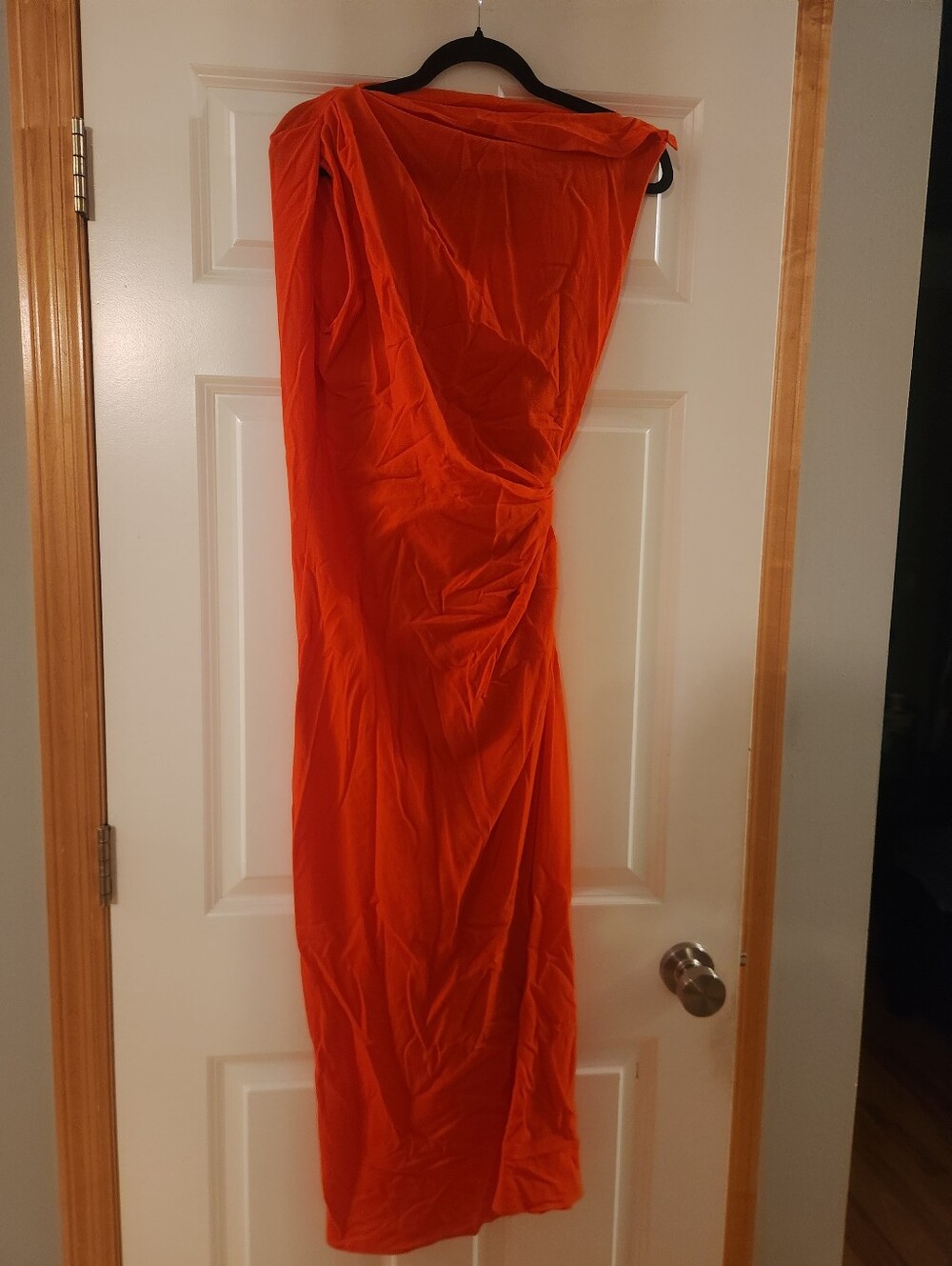 Narciso Rodriguez For Zara  Vibrant Orange Red One-Shoulder Ruched Dress Size L
